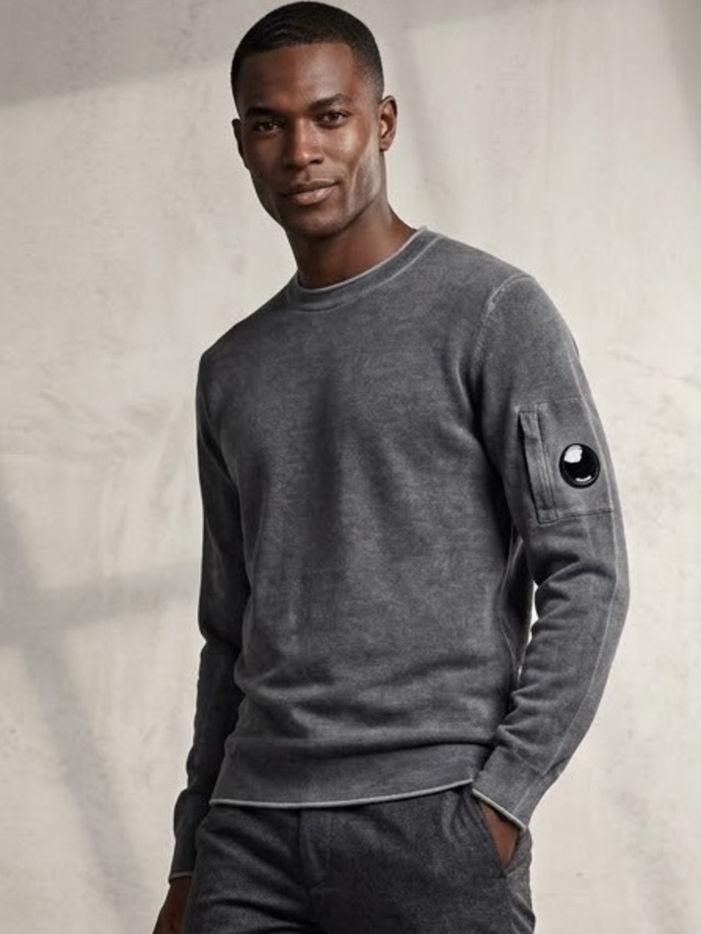 C.P. Company Washed Grey Long-Sleeve Crew Sweater w/ Rolled Trim Size 48/ US M